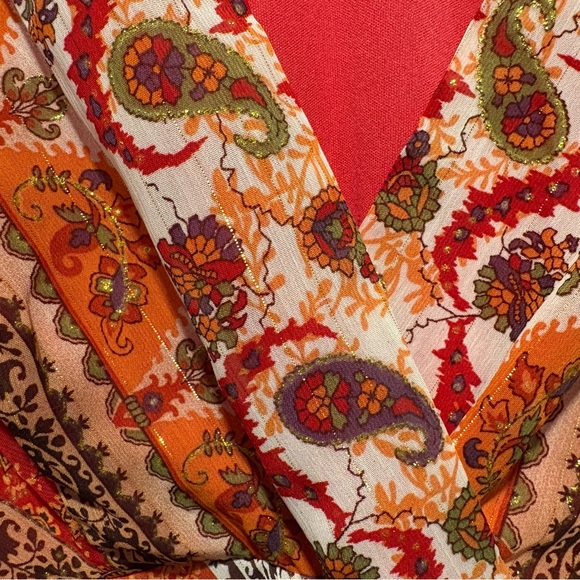 Westport 1962 Midi Dress Size 6 Red Brown Metallic Paisley Print V-Neck Casual - Picture 6 of 9